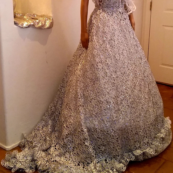 "HEIRESS" Silver Sequin Crystal Lace Wedding Ballgown Set - Picture 17 of 17